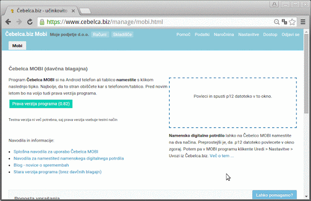 Animacija, prenos potrdila v okence