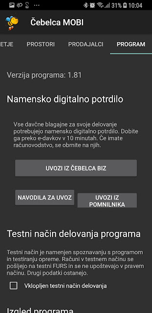 Nastavitve > PROGRAM v Čebelca Mobi